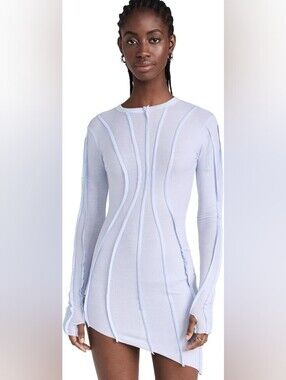 NWT SAMI MIRO VINTAGE ASYMMETRIC LONG SLEEVE MINI DRESS IN WHITE Sz S